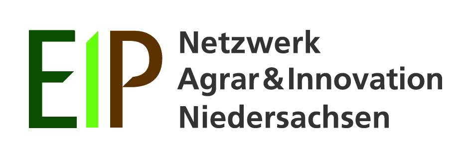 Drei Großbuchstaben: EIP. Text: Netzwerk, Agrar & Innovation Niedersachsen