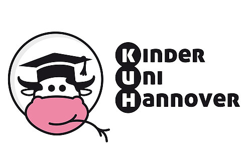 Eine Kuh mit Doktorhut ist das Logo der KinderUniHannover