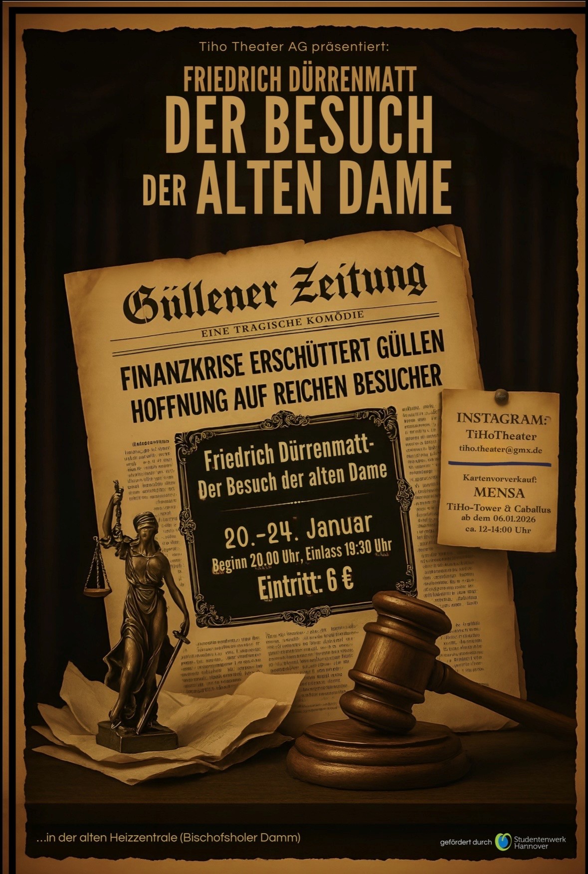 Plakat zum Theaterstück "Der Besuch der alten Dame"