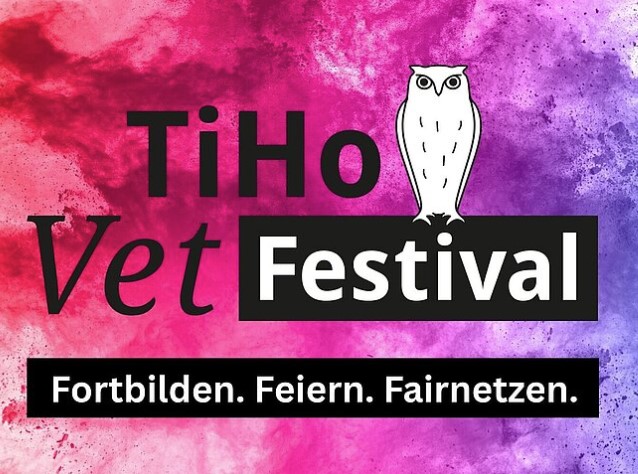Logo des TiHo-Vetfestivals auf rosa-lila Hintergrund