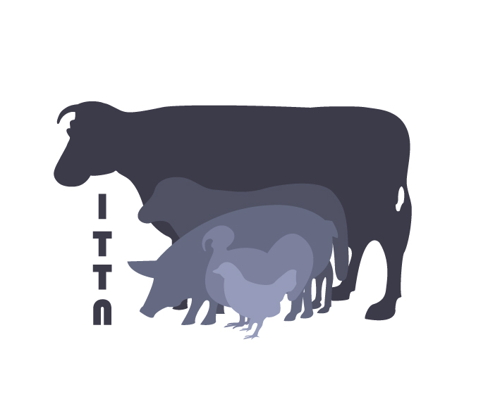 Grafik: Das Instituts-Logo, wie nachfolgend beschrieben: Fast übereinander, leicht durchscheinend angeordnet: Ein Rind, ein Schaf, ein Schwein, eine Pute, ein Huhn. Links daneben das Kürzel des Instituts "ITTN“