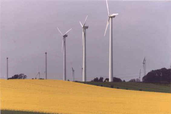 Windkraftanlagen in einer Agrarlandschaft