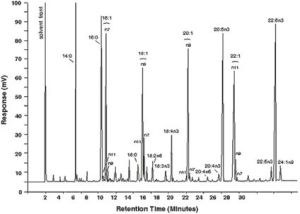 Fatty acid analysis using gas chromatography.