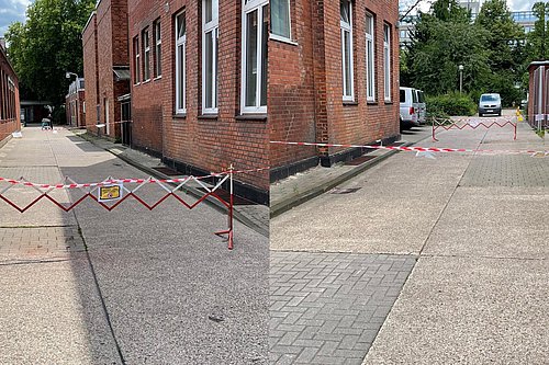 Absperrung rund um das Gebäude 116