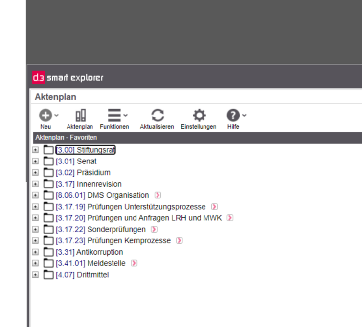 Aktenplan im d.3 smart explorer
