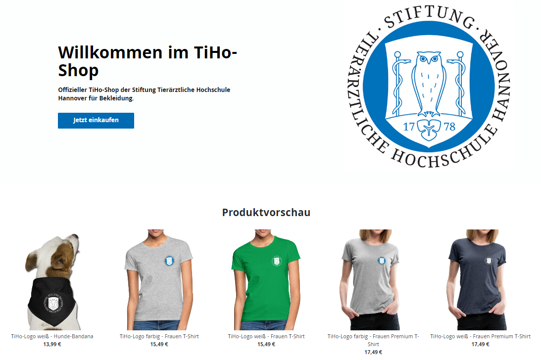 Screenshot des Online-TiHo-Shops