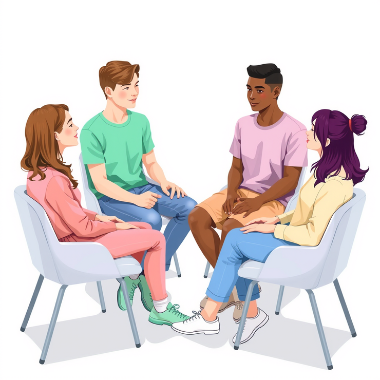 4 Menschen sitzen in einem Kreis zusammen