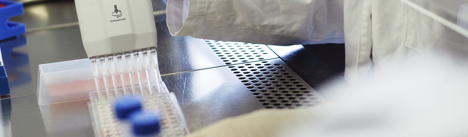 Breie Pipette mit vielen Spitzen vor Falconröhrchen 