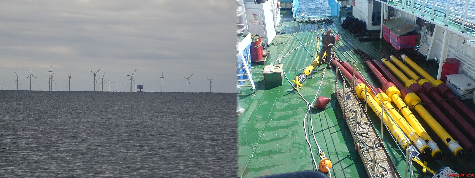 Offshore windpark, Verankerungen von Clickdetektoren auf einem Schiffsdeck
