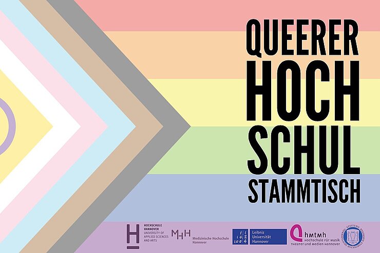 Regenbogenfahne mit Aufschrift Queerer HS-Stammtisch