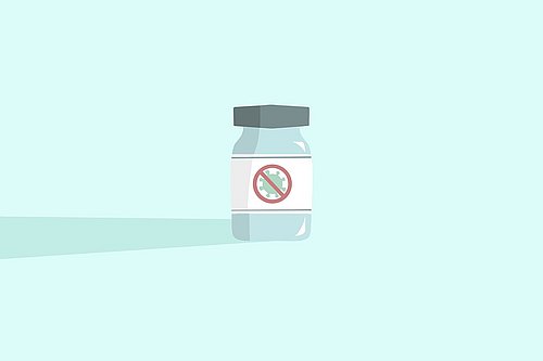 Impfstofffläschchen mit Virusabbildung