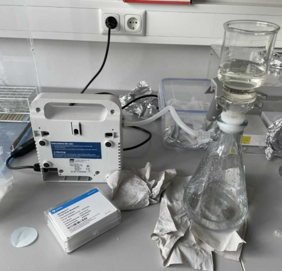Filtration of North Sea water for microbiological testing for antibiotic resistance