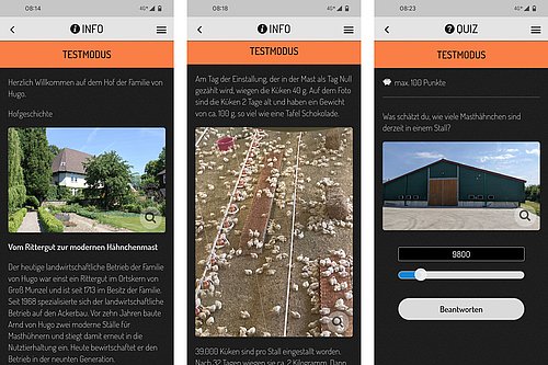 Drei Screenshot der Actionbound-App