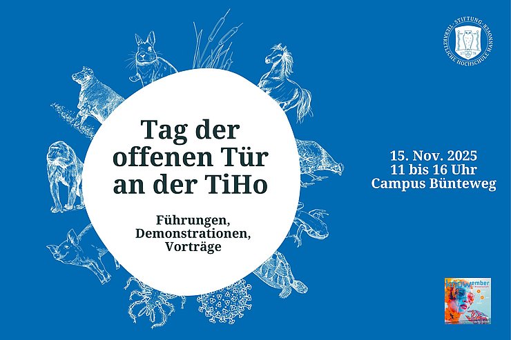 Grafik für den Tag der offenen Tür der TiHo am 15. November 2025 von 11 bis 16 Uhr