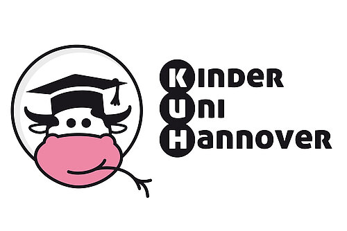 Eine Kuh mit Doktorhut ist das Logo der KinderUniHannover