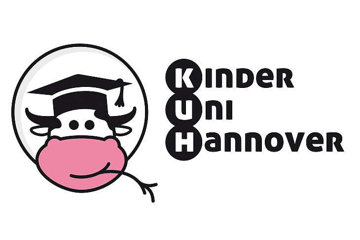 Eine Kuh mit Doktorhut ist das Logo der KinderUniHannover