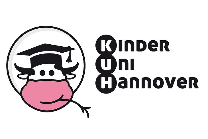 Eine Kuh mit Doktorhut ist das Logo der KinderUniHannover