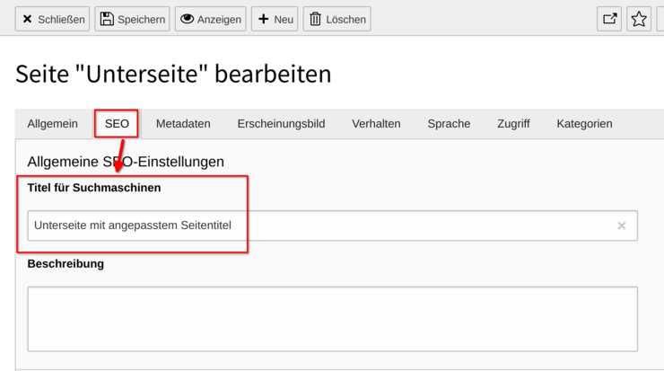 Seitentitel im Browsertab
