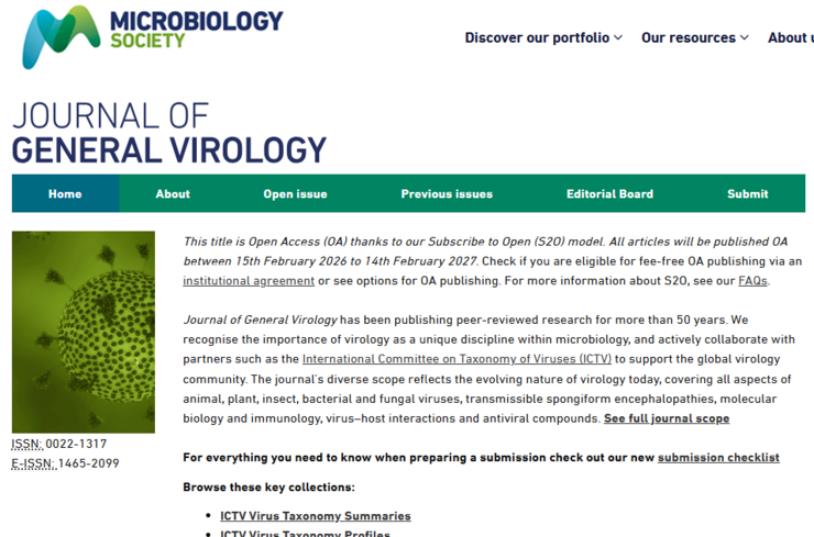 Screenshot der Hompage der Zeitschrift "Journal of General Virology"
