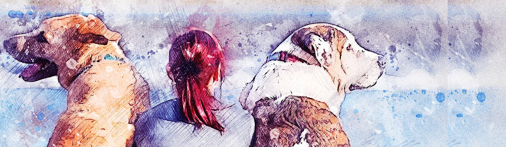 eine Frau mit zwei Hunden