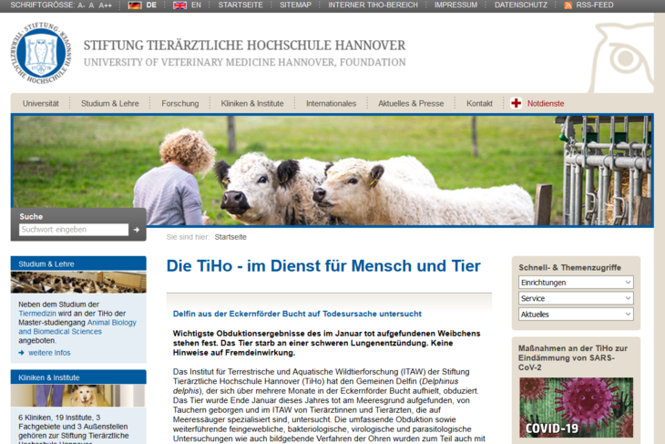 Screenshot der alten TiHo-Internetseite