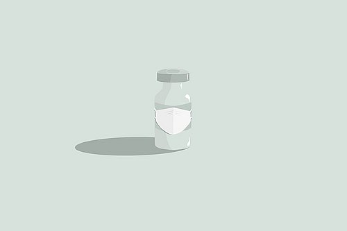 Impfstofffläschchen mit Mund-Nase-Schutz