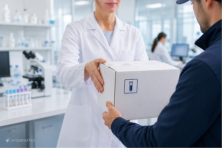 Überreichen eines Probenpakets