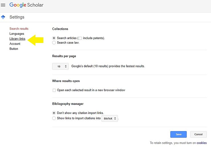 scholar google Settings