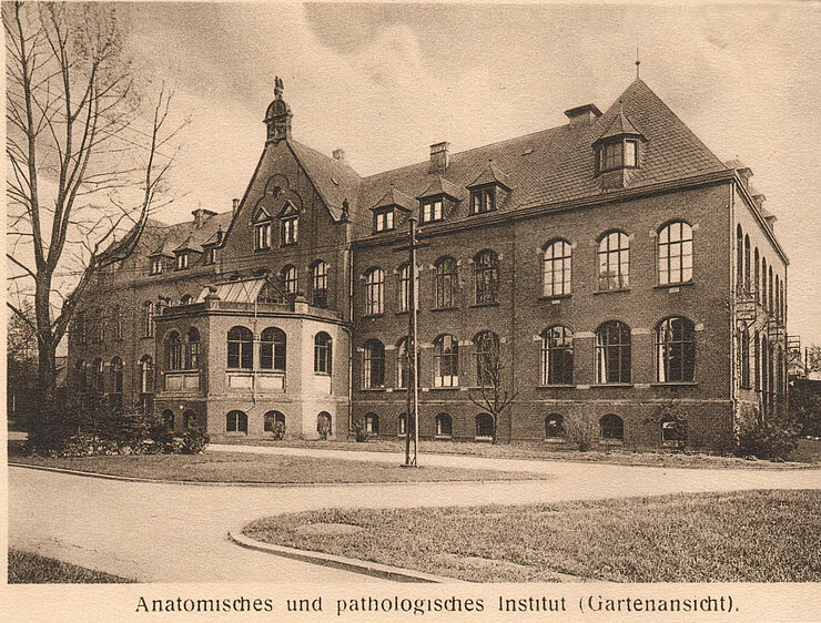 Alte Fotografie Gartenseite des Anatomischen und Pathologischen Instituts