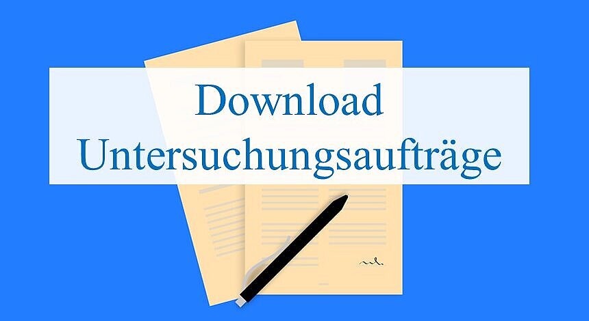 Seitenansicht eines jungen Mädchens mit Pferdeschwanz und rosa Arbeitshandschuhen und dem Schriftzug "Untersuchungsaufträge"