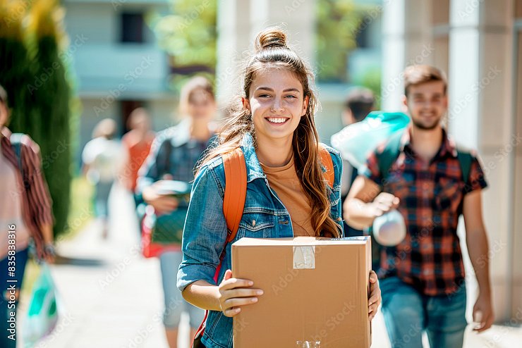 junge Frau mit Umzugskarton